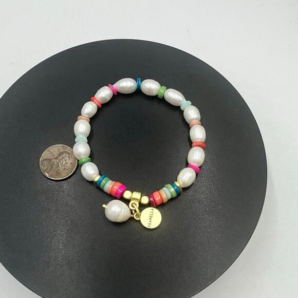 Pranella Semiprecious Heishi Beads White Freshwater Pearls Stretch  Bracelet - Picture 3 of 7